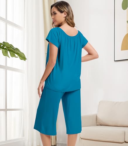 Image of NACHILA Bamboo Viscose Pajamas for Women Cooling Capri Pjs Short Sleeve Set