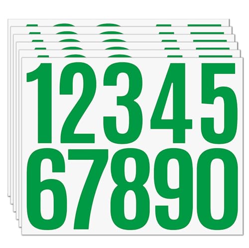 6 Sheets 3 Inch Green Number Stickers 0-9 – Waterproof Vinyl Self Adhesive Numbers for Mailbox Address, Outdoor Signs, House Door Plates, Classroom Labels, Storage Bins, Sorting Projects (Green)