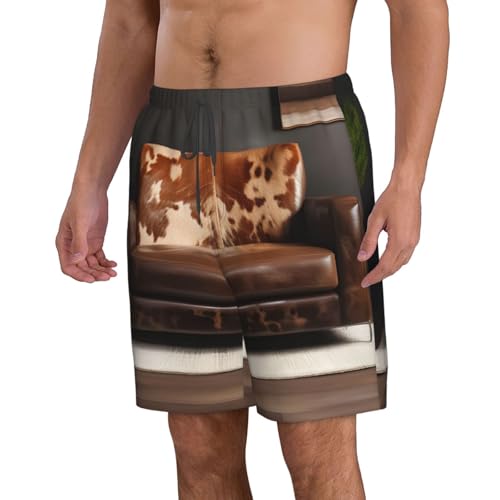 Brown cowhides Print Stylish Men Beach Shorts Lightweight Cozy Swim Trunks Summer Casual Outings Holiday2