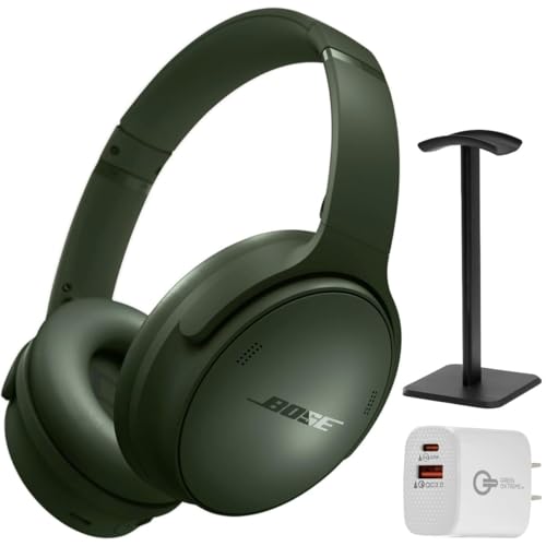 Bose QuietComfort Bluetooth Headphones, Wireless Headphones with Active Over Ear Noise Cancelling and Mic, + Green Extreme 20W 2-Port Wall Charger (Cypress Green)