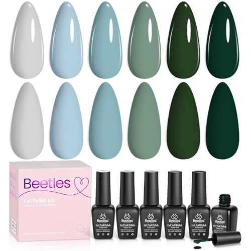 Image of Beetles Green Gel Polish Set, 6 Colors Misty Forest Collection