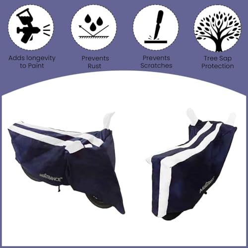Image of Mototrance All Weather Protection Two Wheeler Cover for All Bikes /Royal Enfiled /Upto Pulsar 160CC to 350CC | Anti Dust, Water Resistant, Heat Resistant, UV Proof with Mirror Pocket | Arc White