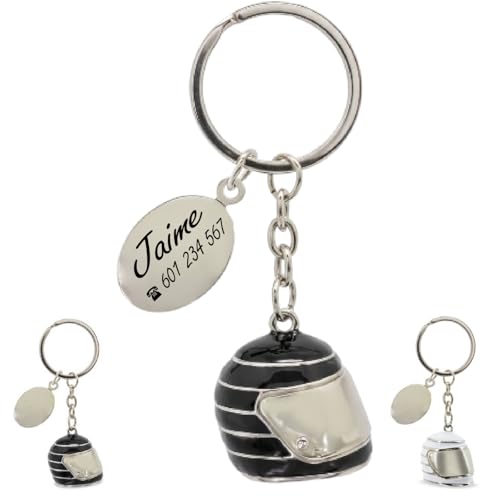 ibera gifts - Llavero Personalizado Casco De Moto Grabado Con Láser • Llavero Con Nombre Y Mensaje • Regalo Original Para Motoristas, Hombre, Mujer, Pareja, Aniversario (Casco negro)