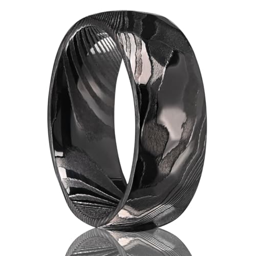 Gold Black Damascus Steel Rings for Men Women 8mm Men's Wedding Bands Classic Fashion Comfortable Fit Suitable for Couples Dating and Engagement