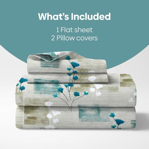 Image of Haus & kinder Double Bedsheet for Queen Size Bed | 90 x 100 Inches 144 TC Cotton Bedsheet for Double Bed with 2 Pillow Covers - Aqua Meadow Blue