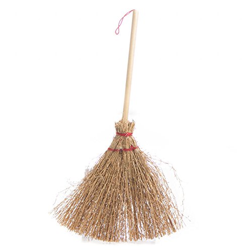 Factory Direct Craft Group of 12 Miniature Artificial Straw Brooms with Wooden Handles for Miniature Creations, Crafting and Embellishing