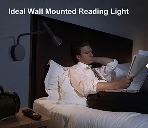 DAWALIGHT Swing Arm Wall Reading Lamp, 6W 450LM Dimmable Touch Switch LED Bedside Wall Light 3000K Warm White Books in Bed Wall Mount Light for Bedroom Living Room Lounge Office, Black