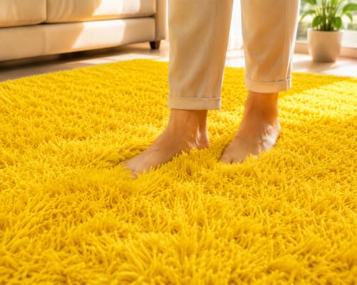 Image of Shaggy Carpet 6x9 Ft for Living Room & Bedroom (Yellow)