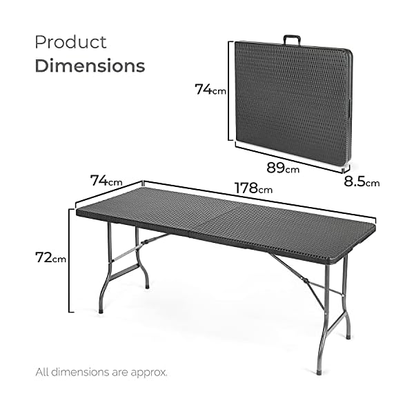 CHRISTOW Rattan Effect Folding Table 6ft Rectangular Black Garden Outdoor Dining - Image 7