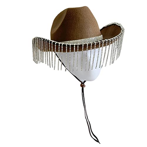 Chapeau western brillant à glands en cristal pour mariage et scène