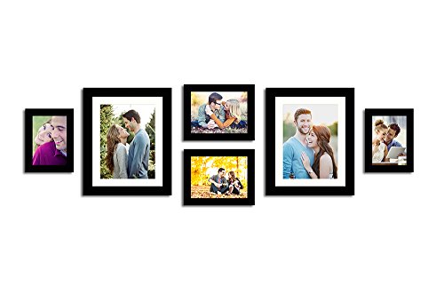 Image of Art Street Effortless Set of 6 Individual Black Fiber Wood Wall Photo Frames