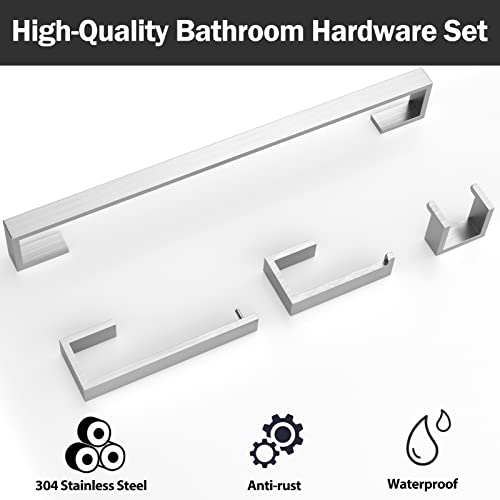 Luckin Modern Brushed Nickel Bathroom Hardware Set, Includes 24 Inch Bath Towel Bar, 4-Piece #TOP5