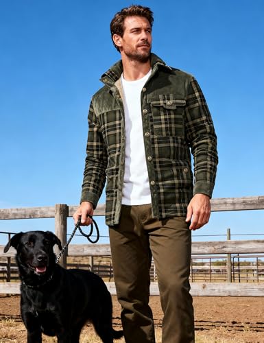 Image of Flygo Men's Sherpa Lined Plaid Flannel Shirt Jacket Snap Button Warm Winter Jacket with Pockets