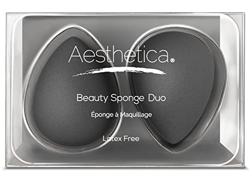 Aesthetica Cosmetics Beauty Sponge Blender - Latex Free and Vegan Makeup Sponge Blender - For Powder, Cream or Liquid Application (2 PACK)