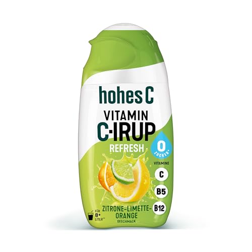hohes C Vitamin C-IRUP Refresh, Zitrone-Limette-Orangen-Geschmack, 1 x 65ml für ca. 8 Liter Fertiggetränk, mit Vitamin B12, B5 und Vitamin C, ohne zugesetzten Zucker & Caloriefree