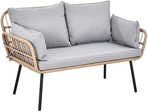 YITAHOME Love Seat Patio Sofa, All-Weather Wicker Loveseats Patio Sectional Furniture with Cushions & Lumbar Pillows, Outdoor Patio Furniture Set for Patio, Balcony, Backyard, Deck, Poolside - Grey