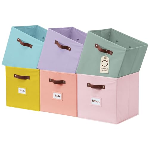 Image of DECOMOMO Storage Bins, Cube Storage Bin with Labels, Fabric Storage Cubes for Shelves (10.5 inch x 11 inch / 6pcs, Rainbow)