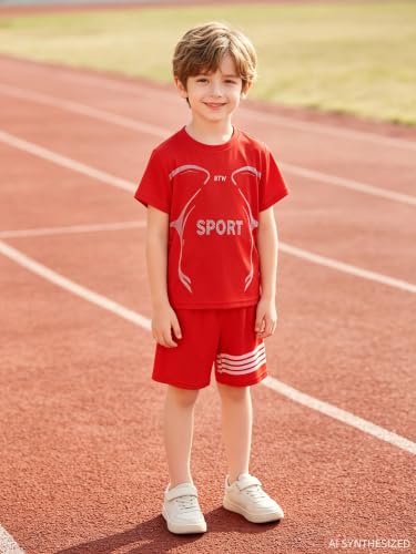 Image of Boys Clothes Short Set 6 Piece Outfit Athletic T-Shirt and Quick Dry Shorts Kids Summer Clothing Set Size 3-14