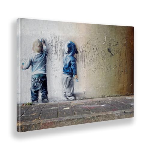 Tableau Banksy Enfants graffeurs Giallobus impression haute définition sur toile avec cadre