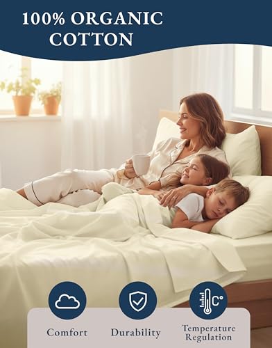 Image of LANE LINEN 100% Organic Cotton California King Sheets Set, 4-Piece Pure Organic Cotton Long Staple Percale Weave Soft Best Bedding Sheets for Bed, Breathable, Fits Mattress Upto 15 inch Deep - Natural