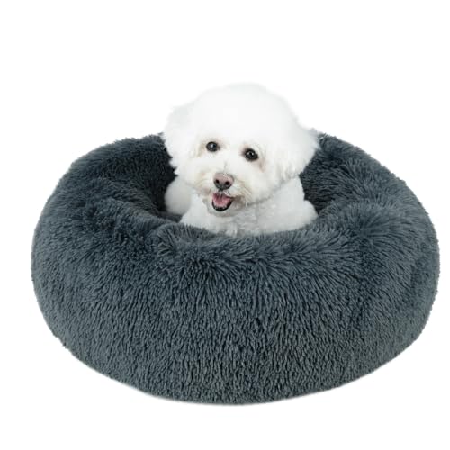 Image of Best Pet Supplies Round Calming Dog Bed for Small, Medium & Large Dogs, Plush Donut Cuddler Pet Bed w /Raised Rim for Head, Neck Support, Anti-Slip Bottom Washable Bed - Gray, 20 x 20 x 6