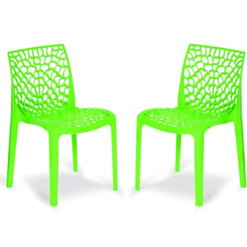Image of activa Web Designer Plastic Chair for Home, Office and Restaurant and Cafe|Armless Chair for Dining Room| Heavy Duty Outdoor Plastic Chair | Designer Balcony Chair (Green, Set of 2)