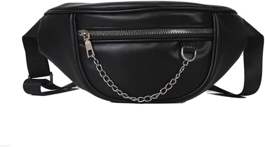 Women's black Fanny Pack Pu Leather Shoulder Crossbody Bags For Chest Sack Belt Bum Purses