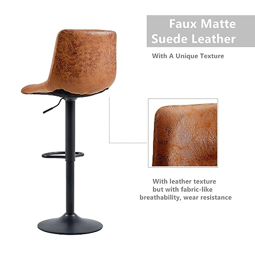 Tukailai 360° Swivel Bar Stools Set Of 2, Faux Suede Leather Upholstered Counter Height Adjustable Barstools, Breakfast Bar Chairs With Backrest, Footrest And Metal Base For Kitchen Island (Brown) #TOP5