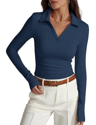Prettywear Womens Long Sleeve Polo Shirts Business Casual Work Top