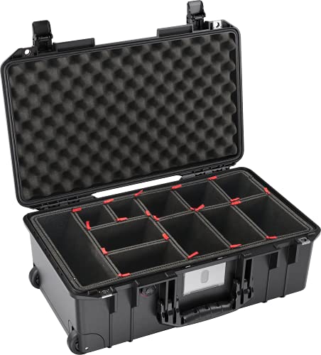 PELI 1535 Air lekka walizka ochronna na kółkach z wyposażeniem do aparatu, odporna na wodę i kurz, pojemność 27 l, system podziału TrekPak (możliwość dopasowania), kolor: czarny