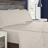 Columbia Omni Freeze Super Soft Breathable, Moisture-Wicking, Cooling Sateen Flat Sheet, Fitted Sheet, and Pillow Case Set, Luxury 4 Piece Fossil Queen Bedsheets Set