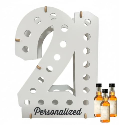 Image of Lumber Reveal USA | White Personalized Mini Liquor Bottle Display | 21st Birthday Decorations | Holds 21 Shooter Bottles | Unique 21st Birthday Gifts | 4 Colors | Glam Finish Options