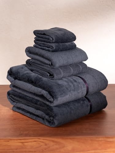 Image of DAMENSCH 100% Cotton Towels, Super Soft Towels Set, Ultra Absorbent Towel for Women, Quick Dry Face Towel for Men, Long Lasting Colours Bath, Hand and Face Towels-Twilight Grey, Nightfall Blue