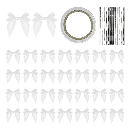 Wisepoint Satin Ribbon Bows 30Pcs, 7Cm Mini Bows With Double-Sided Adhesive Tape And Gift Wire, Silk Self Adhesive Bows For Decorate Gifts, Diy Packaging, Toys, Wedding, Party (White) #TOP3