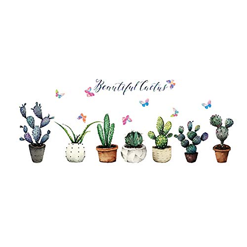 Uranusin Pegatinas de Pared Cactus Pot Decoración de Pared Sticker Decal Mural DIY Arte de la Etiqueta Auto Adhesivo desprendible de la Pared del PVC de Habitaciones Papel Decorativo