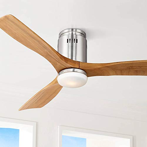 52" Admiralty Modern Hugger Ceiling Fan with Light LED Dimmable Remote Control Brushed