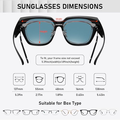 Image of HAOLOTA Polarized Fit Over Glasses Sunglasses for Women Men Trendy Square Wrap Around Shades UV Protection