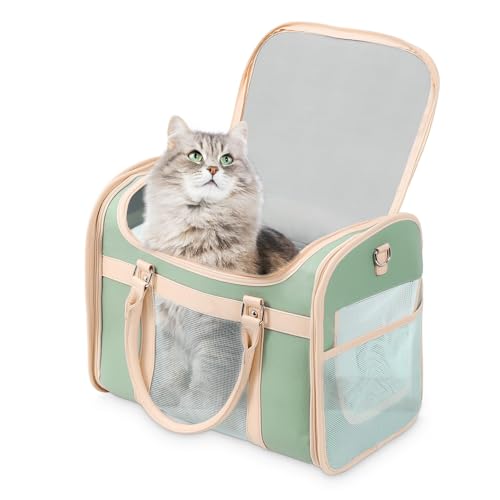 Lilliella Luxury Mint Green PU Leather Pet Carrier Bag, Airline Compliant Portable Travel Crate with...