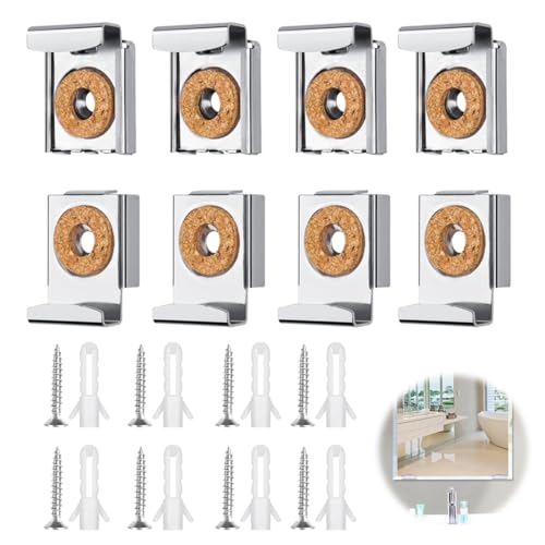 OUDQFCJ 8 Pcs Supporti Regolabili per Specchio da Parete con Tasselli e Viti, per Specchi Pesanti in Bagno e Zona Living