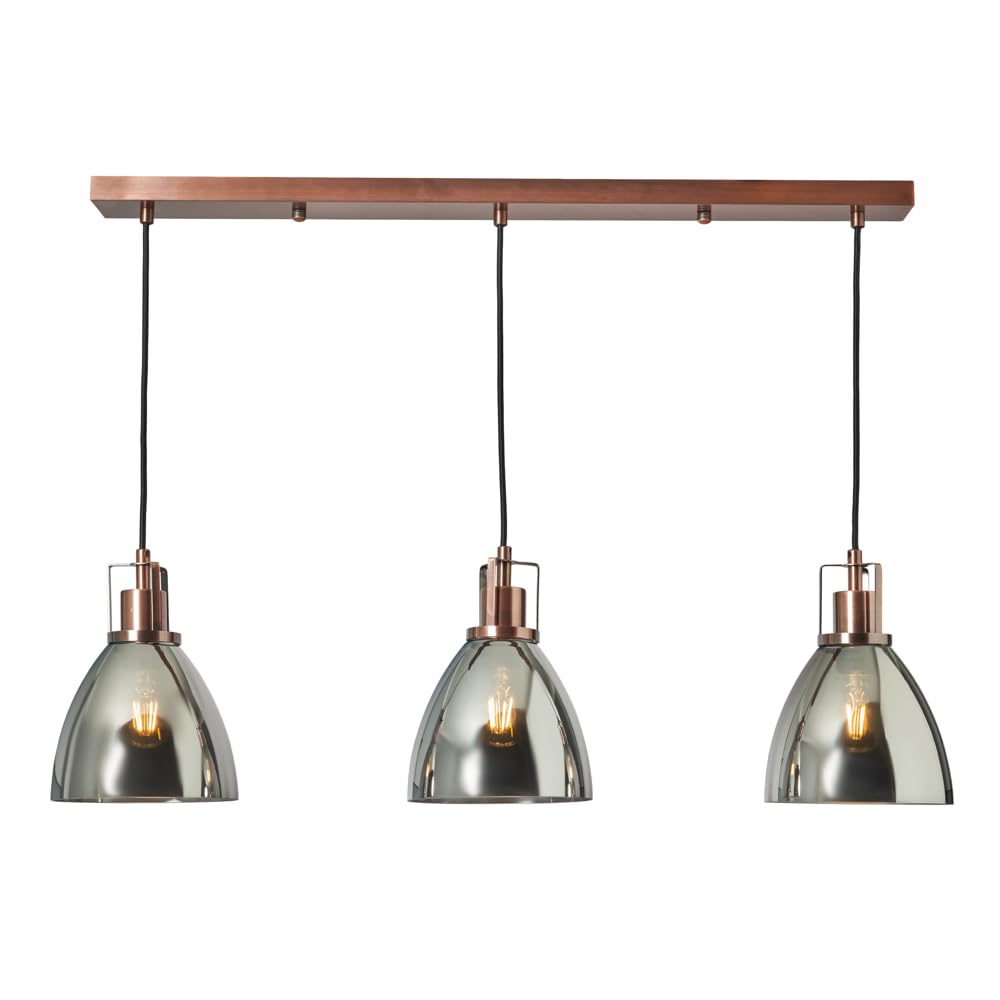 LITECRAFT Indy Ceiling Diner Pendant Glass Shaded 3 Light - (Copper)