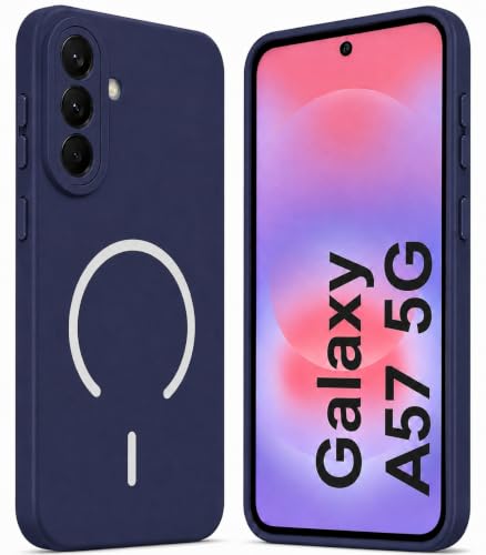 Image of SBMS Silicone Back Cover Case for Samsung Galaxy A57 5G | Soft Micro-Fibre Lining Inside | Magsafe Print On Back Side Camera Protection Bump | Shockproof Case Samsung Galaxy A57 5G (Blue)