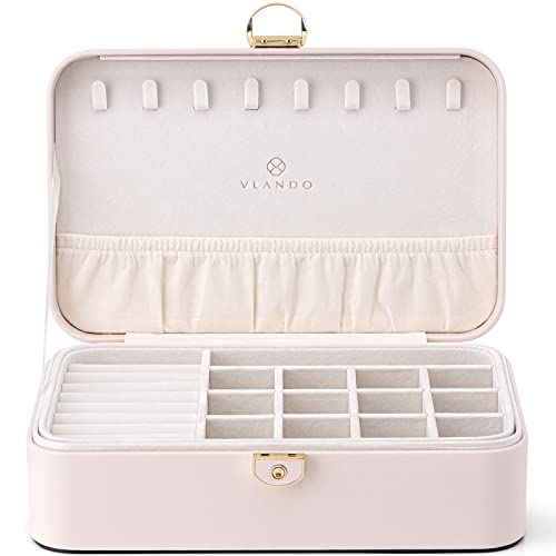 Vlando Lockable Jewelry Box,Faux Leather Jewelry Organizer For Women,Medium Jewelry Case Storage With 2 Drawn,Earrings Necklace Boxes Gift Box Packaging White thumb #8