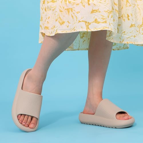 Image of Comwarm Cloud Slide Sandals for Women Men Ultra Comfort Soft House Slippers Slip on Summer Beach Shoes with Low Arch Support,Sand Size 13-14 Wonmen /11.5-12.5 Men