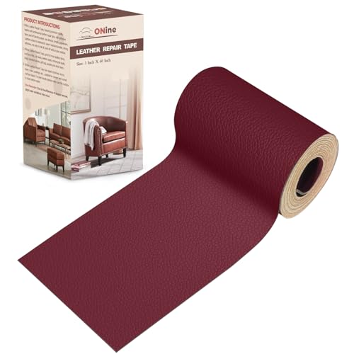 Image of ONine Leather Repair Patch，Leather Repair Tape, 3 x 60 inches Leather Repair Patch for Furniture,Vinyl Repair kit，Leather Couch Patch，for Sofas, Furniture, car SeatsWine red-Litchi Grain