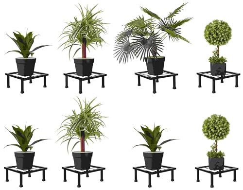 Image of Amazon Brand - Solimo Premium Metal Flower Pot Plant Stand (Black, Set of 8) |Heavy Gauge Iron Pot Stand | Gamla Stand for Home | Plant Stand for Balcony /Living Room
