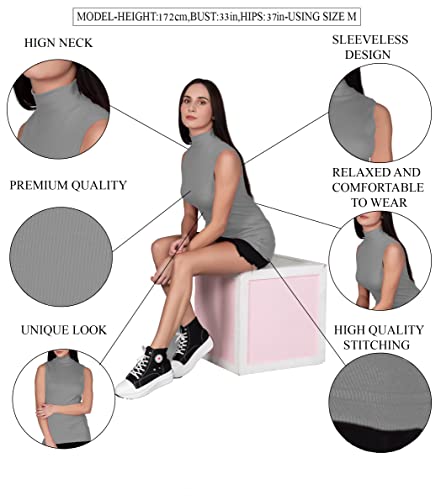 Image of A5081 Women's Basic Solid High Neck Sleeveless Stretchable Ribbed Stylish Women Top