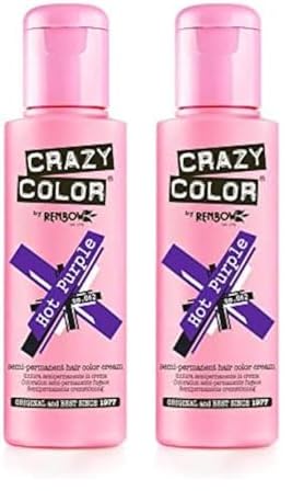 Renbow Crazy Color Semi Permanent Hair Color Cream Hot Purple No.62 100ml (Pack of 2)