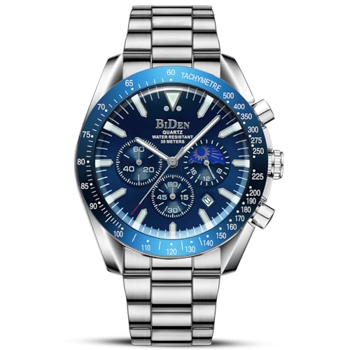 HANPOSH Mens Watches Chronograph Stainless Steel Analog Quartz Watch Waterproof Men's Wrist Watches Business Casual Fashion Watch for Men