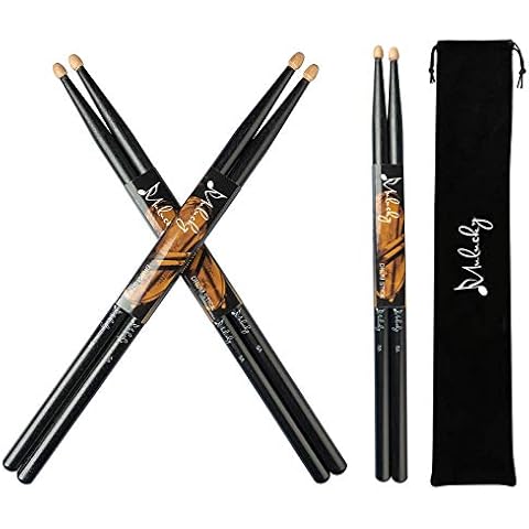 Mulucky 5A Drum Sticks Classic Maple Wood Drumsticks With Carrying Bag - 3 Pair Black Cover