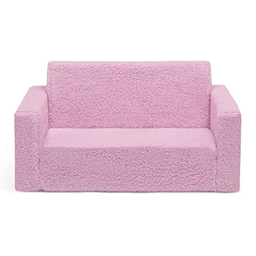 Delta Children Cozee Flip-Out Sherpa 2-in-1 Convertible Sofa to Lounger for Kids, Pink - image 9
